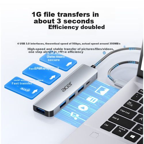 Hub De Expansión Usb 3.0 Acer Con 4 Puertos Y Cable Tipo-C