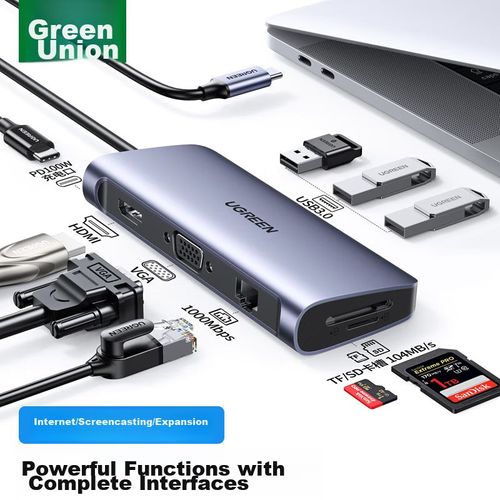 Estación De Expansión Usb-C Ugreen Con Hdmi 4K Y Ethernet 1Gbps
