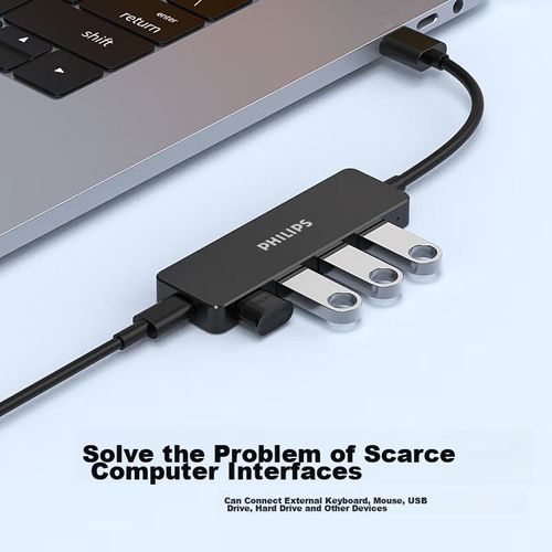 Concentrador Usb 3.0 Philips De 4 Puertos Con Puerto De Alimentación Tipo C