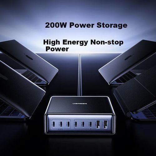 Cargador De Escritorio Ugreen Gan 200W Con 8 Puertos Usb-C Y Carga Rápida