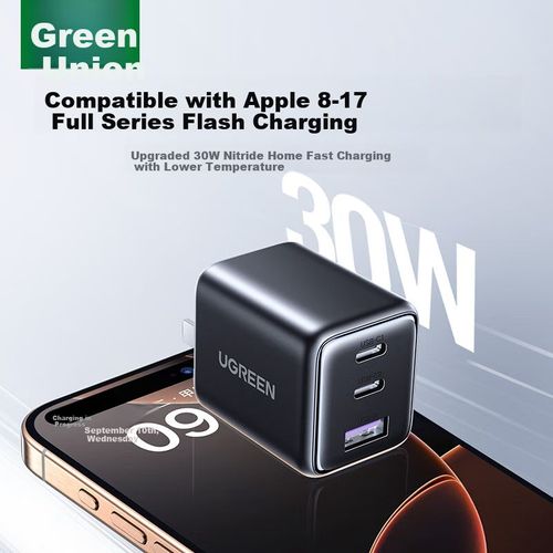 Cargador Rápido Ugreen 30W Con Tres Puertos Y Nitruro De Galio