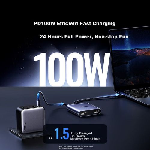 Estación De Acoplamiento Usb-C Ugreen Con Doble Hdmi Y Carga Rápida 100W