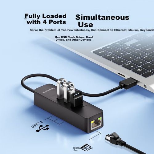 Adaptador Usb A Ethernet Lenovo Rj45 100Mbps Cuatro En Uno