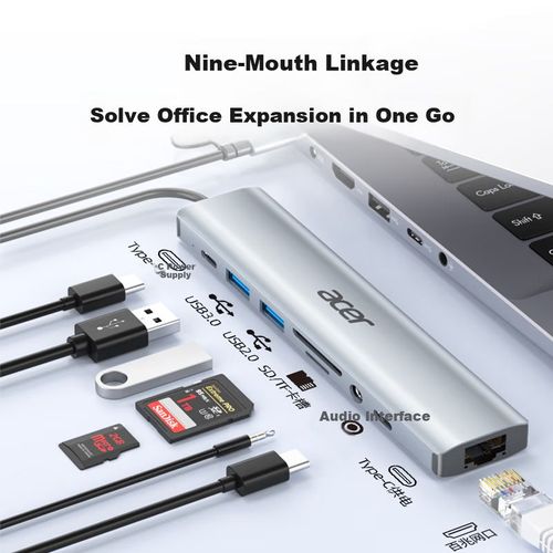 Hub Usb Tipo-C 9 En 1 Acer Con Estación De Acoplamiento Y Lector De Tarjetas