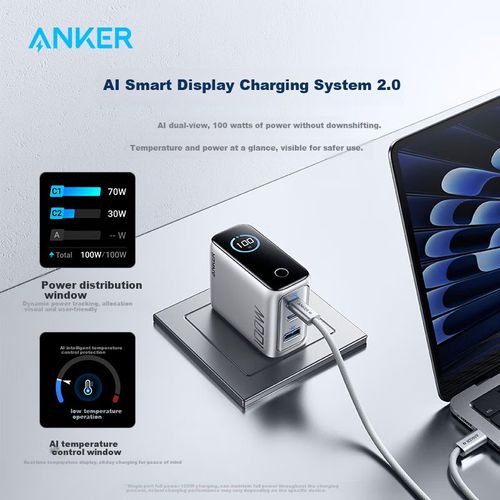 Cargador Rápido Anker Smart Display Lite 100W Pd Gan Tipo-C
