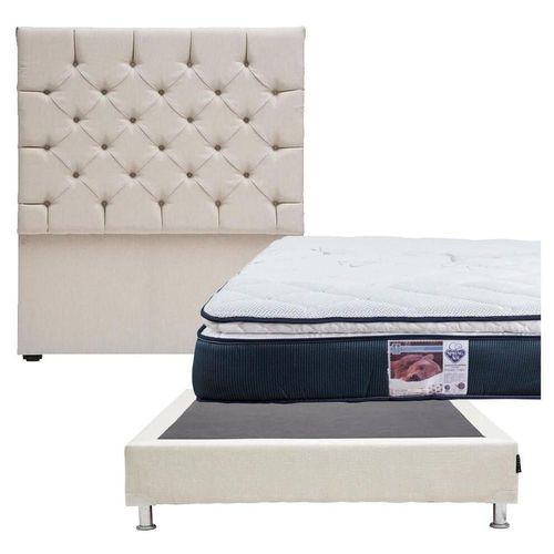 Cabecera Matrimonial Capri Beige + Box + Colchón Spring Air Mónaco CZD