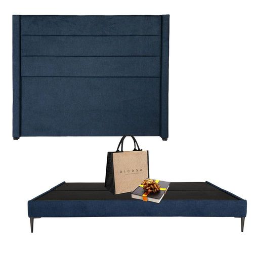 Cabecera King Size Dicasa Lugo Azul + Base cama Dicasa Slim CZD
