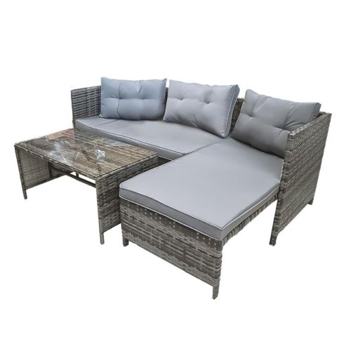 Juego de sala para jardin esquinera de mimbre exteriores (Gris)