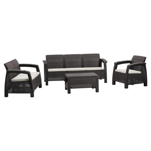 Sala De Exterior para Jardin Tipo Rattan 6 Puestos Wengue + Cojines