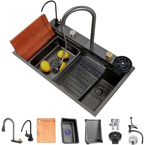Tarja de cocina de acero inoxidable con múltiples accesorios 68x45 cm