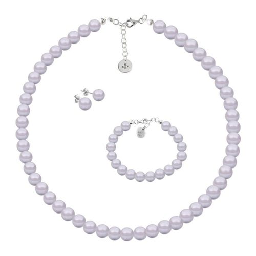 Collar aretes y pulsera Perlas de cristal Lila plata .925 Zvezda