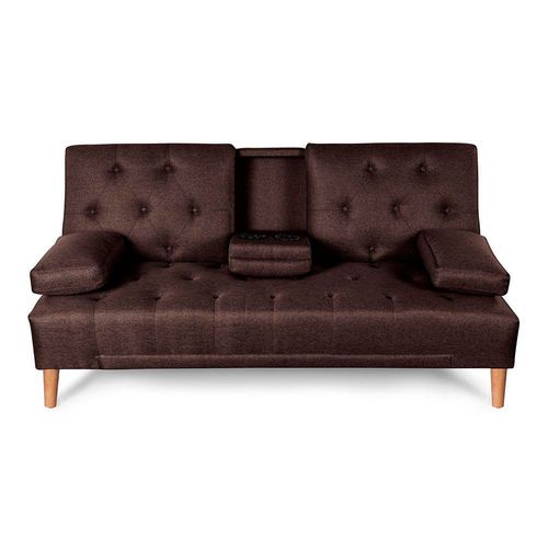 Sofá Cama Makora Caroli Con Memory Foam, Color Chocolate, Lino Respaldo Reclinable De 3 posiciones.