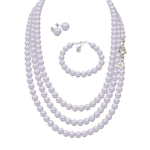 Collar aretes y pulsera Perlas de cristal Lila plata .925 Zvezda