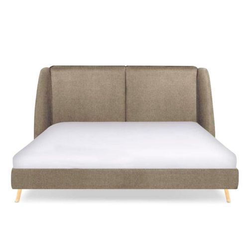 Cama Queen Size  Color Caqui. Cabecera con Base Rellena de Hule Espuma. Estructura de Madera Maciza