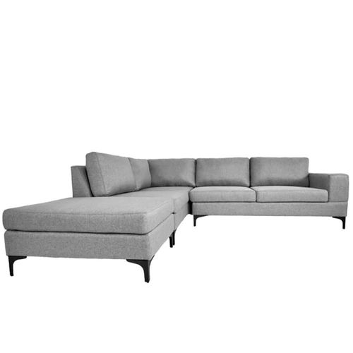 Sofá Escuadra Izquierda con Tapizado Color Gris Claro. Estructura de Madera Sólida y Patas de Acero