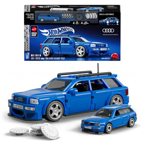 Mattel Brick Shop Hot Wheels Juguete de Construcción Speed '94 Audi Avant RS2, Escala 1:32. Incluye Placa de colección y Auto Ex