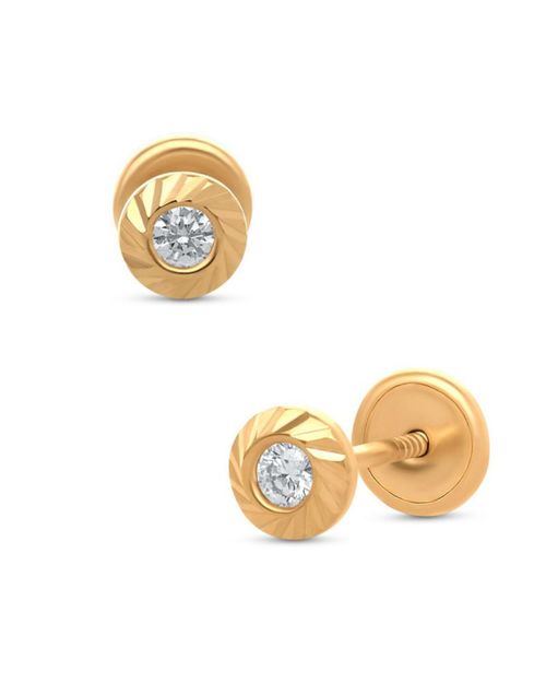 Broqueles Redondos Oro Amarillo 14K Y 3Pts Diamante PRB-151-A
