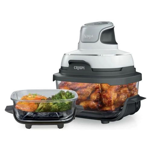Ninja Crispi Freidora de aire 4 en 1 - Sistema de cocción portátil de vidrio, apta para microondas, congelador y lavaplatos - Blanco