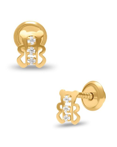 Broqueles Osito Oro Amarillo 14K Zirconias PRB-49-A