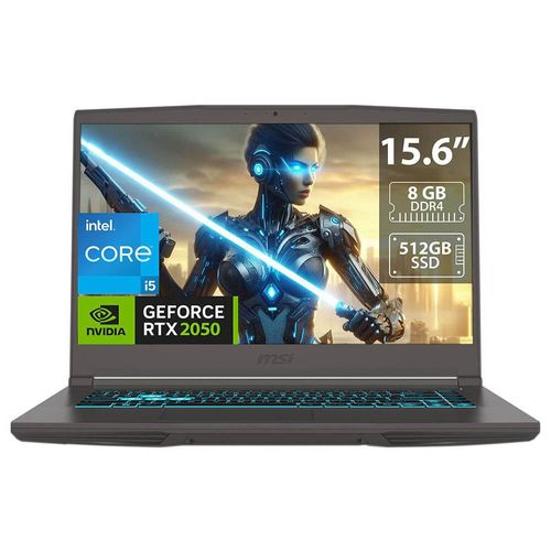 Laptop Gamer MSI Thin 15: Core i5 12450H, RAM 8GB, SSD 512GB, 15.6" LED, GeForce RTX 2050, W11 Home, Teclado Versión en Inglés.