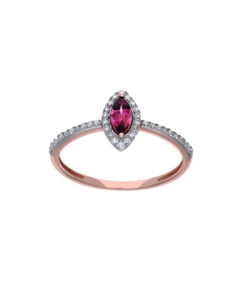 ANILLO DE ORO ROSA 14K CON 15PTS DE DIAMANTE Y TOURMALINE