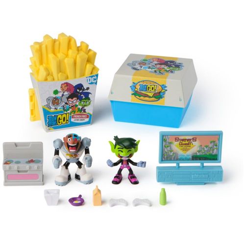 DC Comics Teen Titans Go!, Kitchen Chaos DIS-Play Set con Beast Boy y Cyborg, Figuras y Accesorios, Conjuntos de Juego y Juguete
