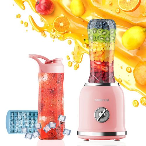 DOWYLIK Licuadora personal, licuadora de batidos, licuadora de bebida de proteína retro, licuadora pequeña de 3 velocidades para
