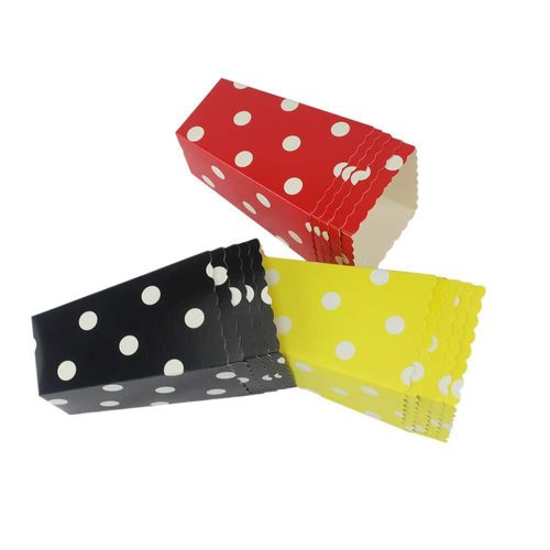 Cajas de palomitas de maíz de papel rojo, negro y amarillo, 36 unidades, cajas de palomitas de maíz con lunares de cartón para r