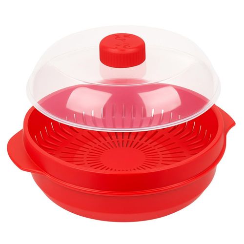 Vapor de microondas para verduras, pescado, aves de corral y arroz, recipiente de cocina saludable sin BPA, color rojo, apto par