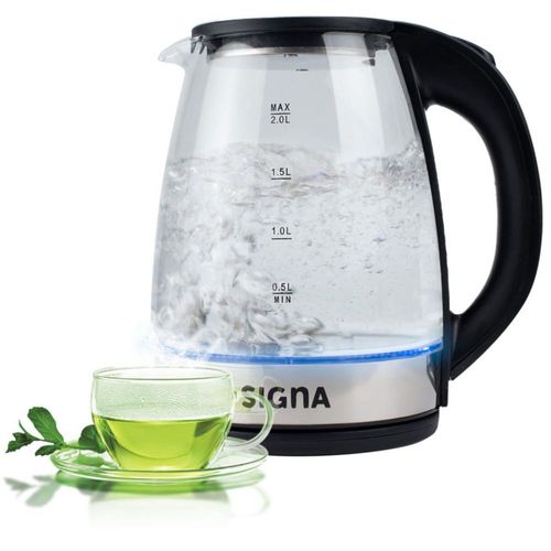 SIGNA Tetera Eléctrica Hervidor De vidrio Tetera De 2 Litros Con Luz LED Apagado Automático Resistente al Calor Asa Fría Base de
