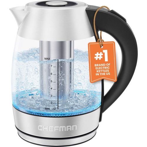Chefman Fast W/luces LED Auto Shutoff & Hervir Seco Protección Inalámbrica, Sin BPA, Extraíble, 1,8 litros, Hervir rápido + infu