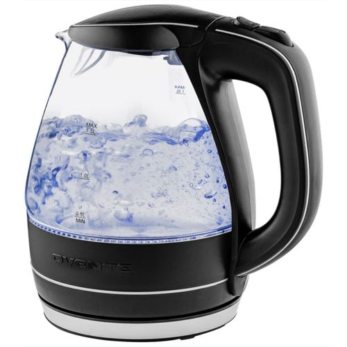 Ovente Hervidor de agua eléctrico de 1.5 litros, de vidrio, libre de BPA, sin cable, Negro, Glass 1.5L, 1