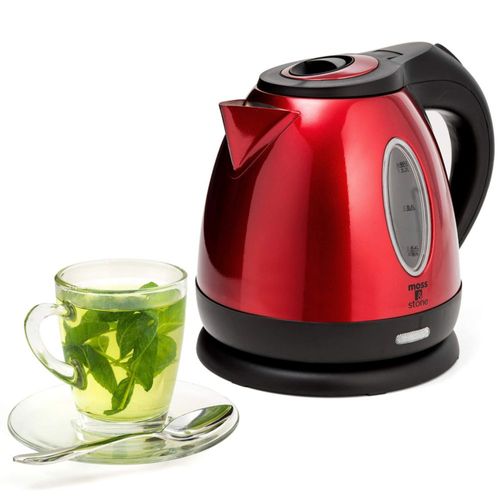 Moss & Stone - Hervidor eléctrico pequeño de acero inoxidable de 1,2 l, color rojo, inalámbrico de 1500 W, olla de ebullición rá
