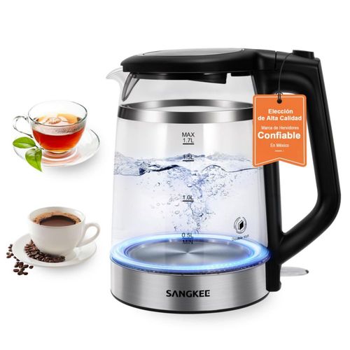 SANGKEE Tetera Eléctrica de Vidrio, Hervidor de Agua Electrico de Té y Café, 1500W Hervido Rápido, Apagado Automático, Protecció