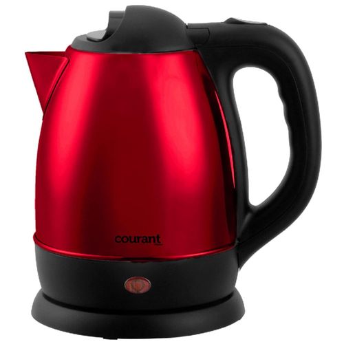 Courant - Hervidor eléctrico inalámbrico de acero inoxidable rojo de 1,5 litros con cuerpo giratorio de 360 grados, apagado auto