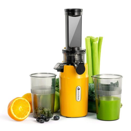 Ventray Ginnie Mini exprimidor de prensa en frío, pequeño exprimidor de masticaje lento para verduras y frutas, alto rendimiento