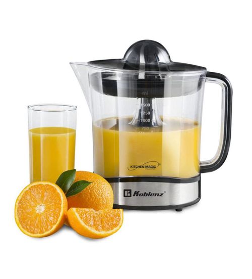 Exprimidor de Cítricos Koblenz de 1.5 litros, Motor de 100 W de Funcionamiento Silencioso, Jarra Desmontable, Color Negro con Ac