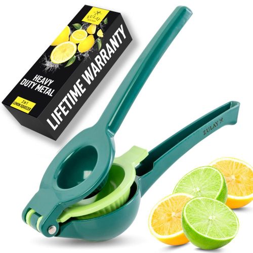 Zulay Kitchen - Exprimidor de limón de metal 2 en 1 – Exprimidor de limón resistente de extracción máxima – Exprimidor de limón