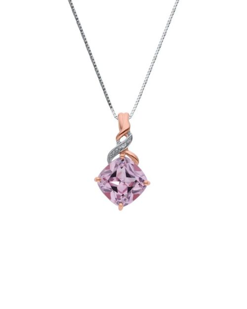 Dije de Oro Rosa 14K con Cadena y 1 Pto de Diamante con Zafiro