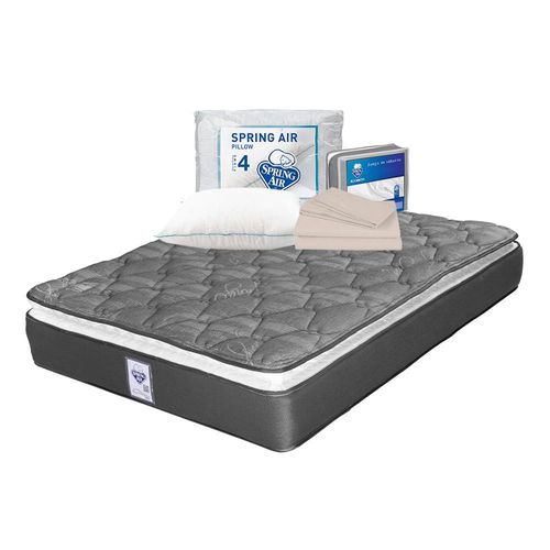 Colchón King Size Spring Air Aries Negro+ Almohada Oso+ Sabanas Basic TRY