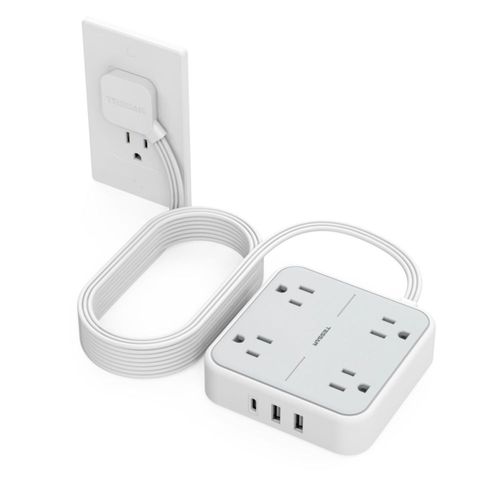 TESSAN Regleta Multicontacto con Protector de Sobretensión, 4,5M Plana Extension Electrica, Enchufe Plano Conector Multiple con