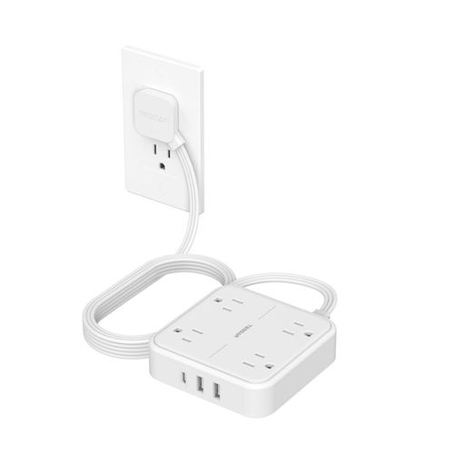 TESSAN Regleta Multicontacto con Protector de Sobretensión, 3M Plana Extension Electrica, Enchufe Plano Conector Multiple con 4