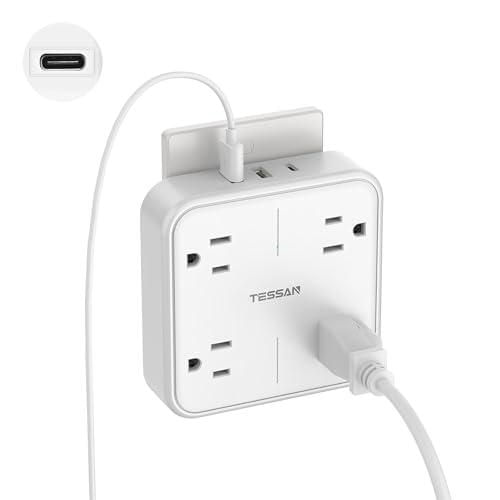 TESSAN Regleta Multicontacto Pared, Protector de Sobretensiones con 4 Enchufes de CA y 3 USB (1 USB C), Conector Multiple Outlet