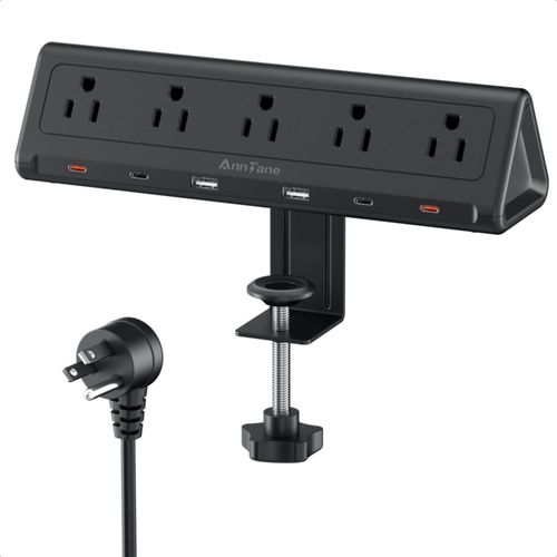 AnnTane Multicontacto Regleta Extension Electrica para Clip de Mesa, 40W Enchufe Plano Extension, 4PD 20W USB C Total estación d