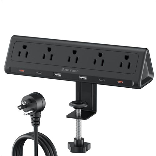 AnnTane Multicontacto Regleta Extension Electrica para Clip de Mesa, 40W Enchufe Plano Extension, 4PD 20W USB C Total estación d
