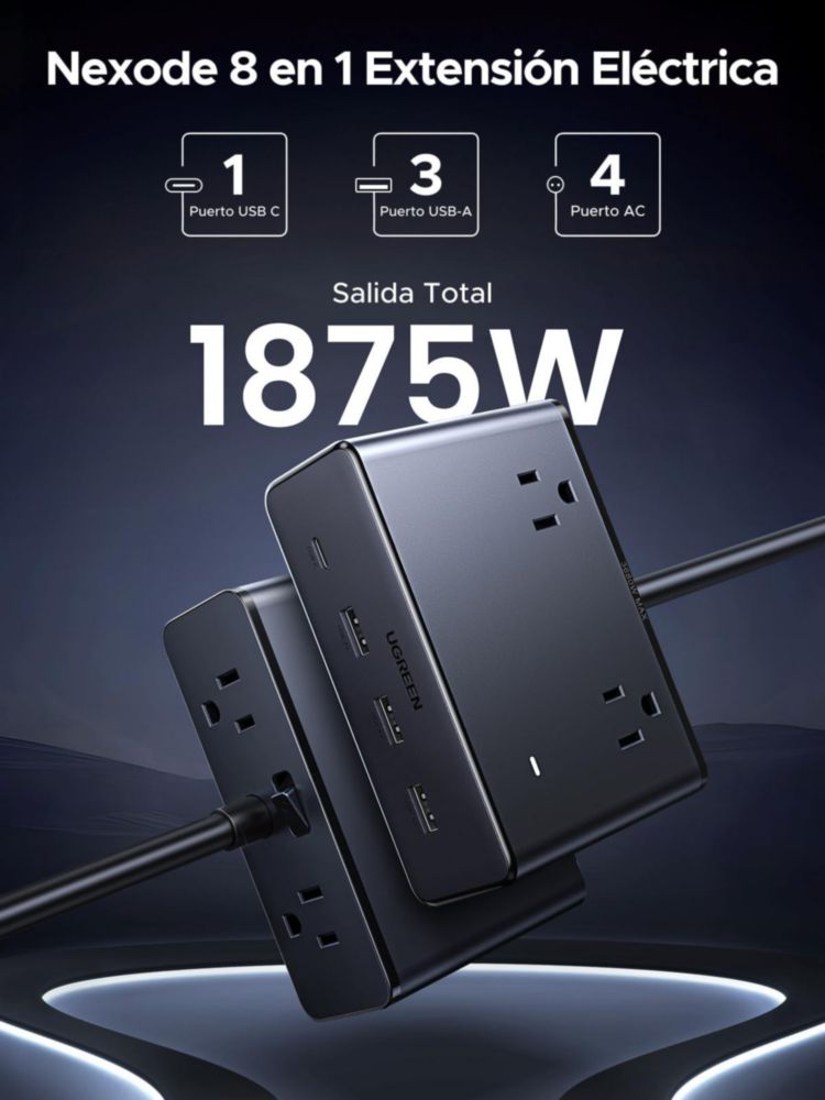 UGREEN Extensión Eléctrica USB C, 8 en 1 Regleta Multicontacto con 4 ...