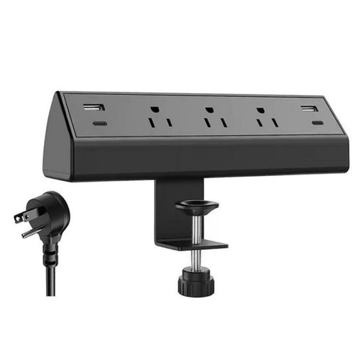 Regulador de Voltaje para Escritorio con 9 Enchufes Americanos y Carga Rápida PD20W, Inclinación 45° + USB-C + Protector de Sobr