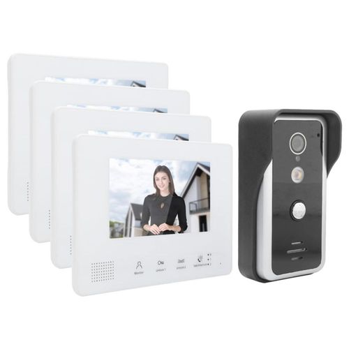 Timbres para Puertas, Videoportero con Visión Nocturna, de 2 Cables, Cámara de 4 Monitores de 7 Pulgadas, de Intercomunicación c