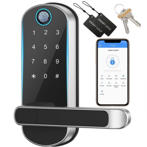 Cerradura Inteligente,Cerradura Electrónica 5 en 1 con Huella Digital, APP, Contraseña,Tarjeta IC y Llave Mecánica,Chapa Intelig