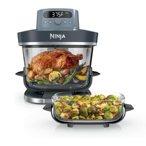 Ninja Crispi Pro - Freidora de Aire de Vidrio 6 en 1 con compartimento doble, apta para Preparar, Almacenar, Recalentar y Congelar - AZUL